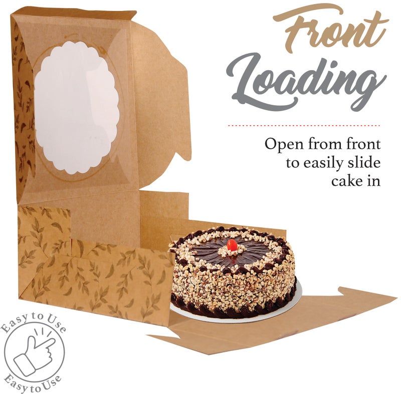 mudrit Kraft Cake Boxes with Window (10pcs) - Brown Bakery Boxes for Cakes, Donuts, Pie, Cookies, Cupcakes, Chocolates, Desserts: Size 10x10x5 Inches - Image 4